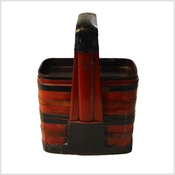 Antique Chinese Basket – Twin-Compartment, Red Lacquered Bands-3. Asian & Chinese Furniture, Art, Antiques, Vintage Home Décor for sale at FEA Home