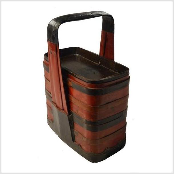 Antique Chinese Basket – Twin-Compartment, Red Lacquered Bands-4. Asian & Chinese Furniture, Art, Antiques, Vintage Home Décor for sale at FEA Home