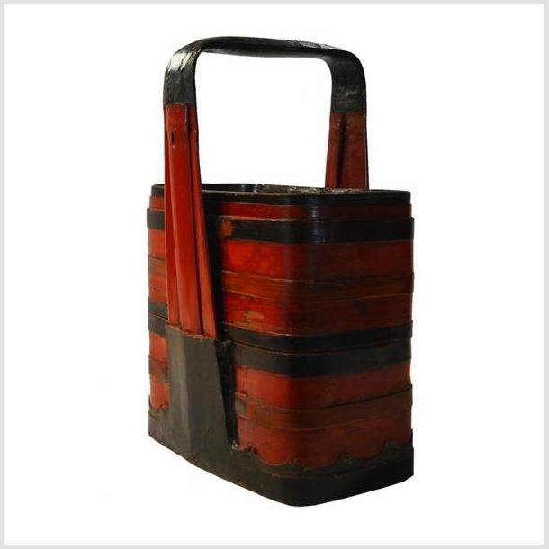 Antique Chinese Basket – Twin-Compartment, Red Lacquered Bands-5. Asian & Chinese Furniture, Art, Antiques, Vintage Home Décor for sale at FEA Home