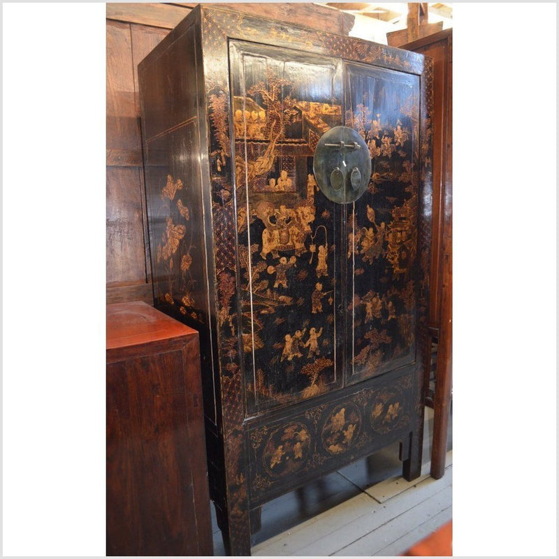 Antique Chinese Black Lacquer Chinoiserie Cabinet-YN2009-1. Asian & Chinese Furniture, Art, Antiques, Vintage Home Décor for sale at FEA Home