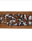 Gold gilt lacquer wood magnolia carving panel with intricate openwork floral and leaf designs, close-up view.