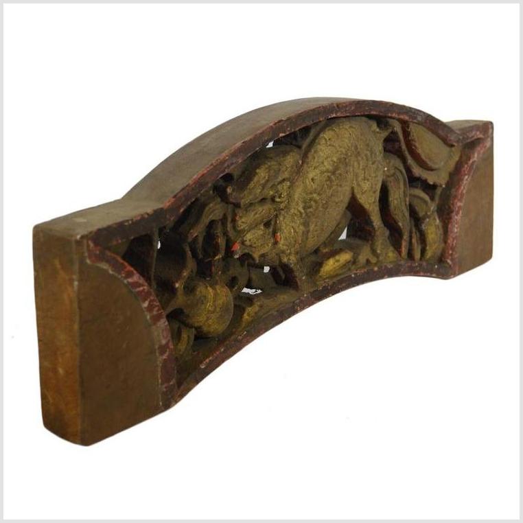 Antique Chinese Carving – Arched Panel, Gilded Qilin Relief-4. Asian & Chinese Furniture, Art, Antiques, Vintage Home Décor for sale at FEA Home