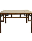 Brown wood antique Chinese coffee table with square top and bamboo-style joinery, natural patina visible.