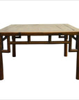 Brown wood antique Chinese coffee table with square top and bamboo-style joinery, natural patina visible.