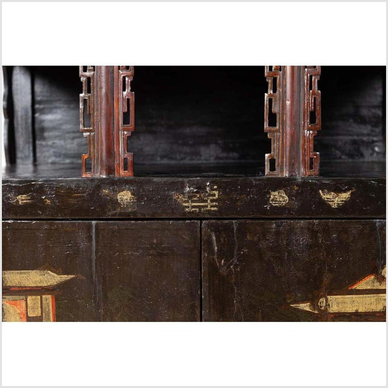 Antique Chinese Display Cabinet with Hand Painted Chinoiserie and Open Shelf-YN6114-11. Asian & Chinese Furniture, Art, Antiques, Vintage Home Décor for sale at FEA Home