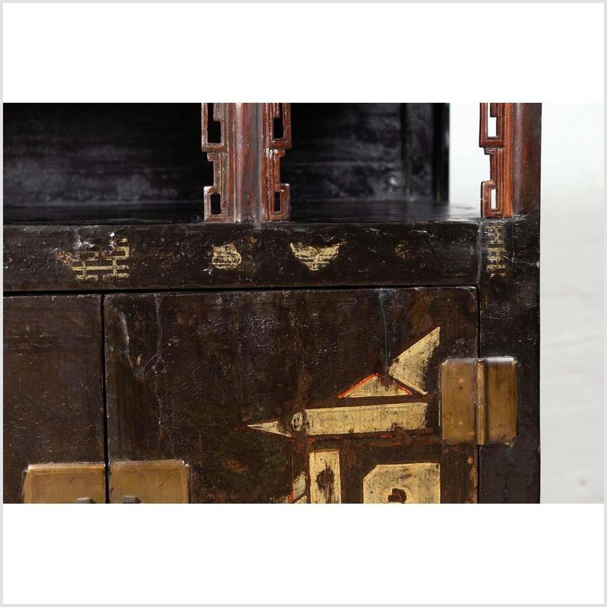 Antique Chinese Display Cabinet with Hand Painted Chinoiserie and Open Shelf-12. Asian & Chinese Furniture, Art, Antiques, Vintage Home Décor for sale at FEA Home