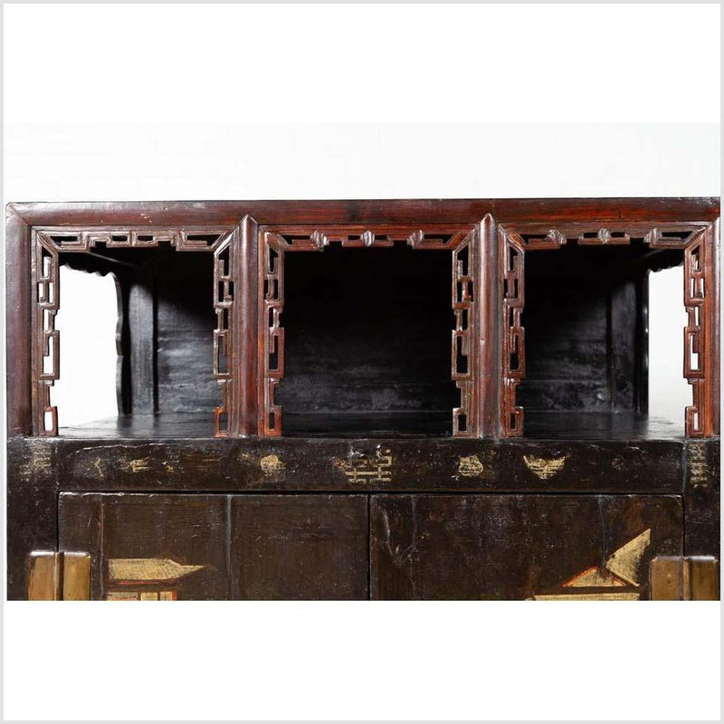 Antique Chinese Display Cabinet with Hand Painted Chinoiserie and Open Shelf-YN6114-13. Asian & Chinese Furniture, Art, Antiques, Vintage Home Décor for sale at FEA Home