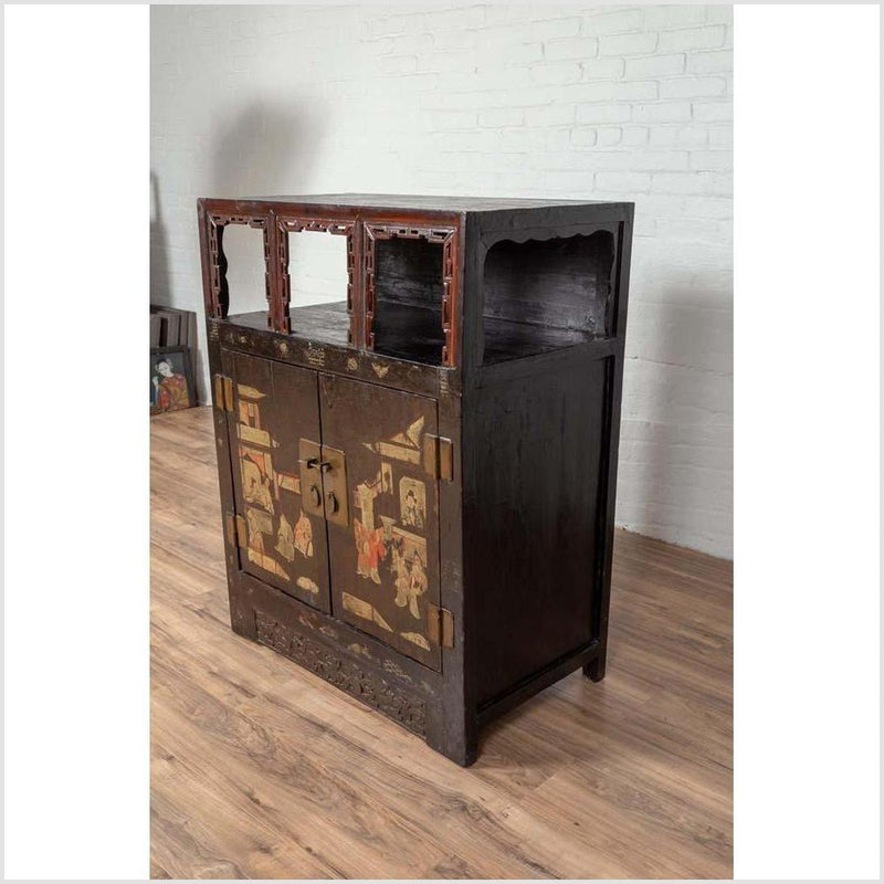 Antique Chinese Display Cabinet with Hand Painted Chinoiserie and Open Shelf-YN6114-16. Asian & Chinese Furniture, Art, Antiques, Vintage Home Décor for sale at FEA Home
