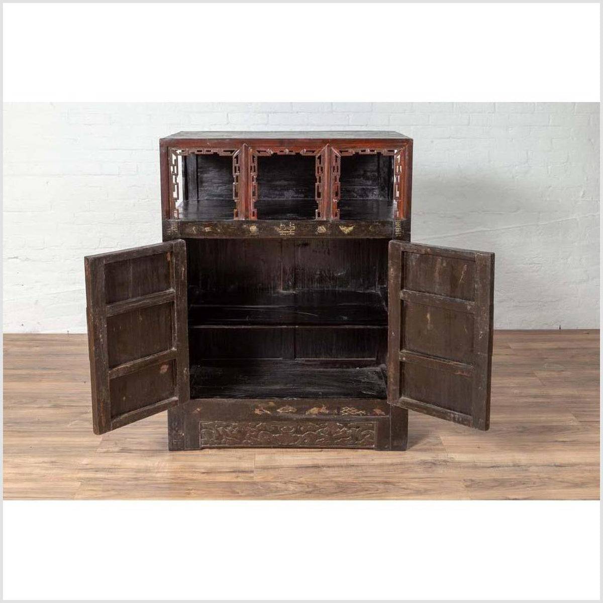 Antique Chinese Display Cabinet with Hand Painted Chinoiserie and Open Shelf-17. Asian & Chinese Furniture, Art, Antiques, Vintage Home Décor for sale at FEA Home