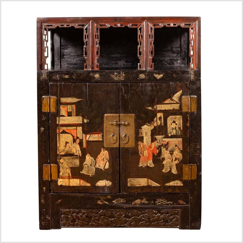 Antique Chinese Display Cabinet with Hand Painted Chinoiserie and Open Shelf-YN6114-1. Asian & Chinese Furniture, Art, Antiques, Vintage Home Décor for sale at FEA Home