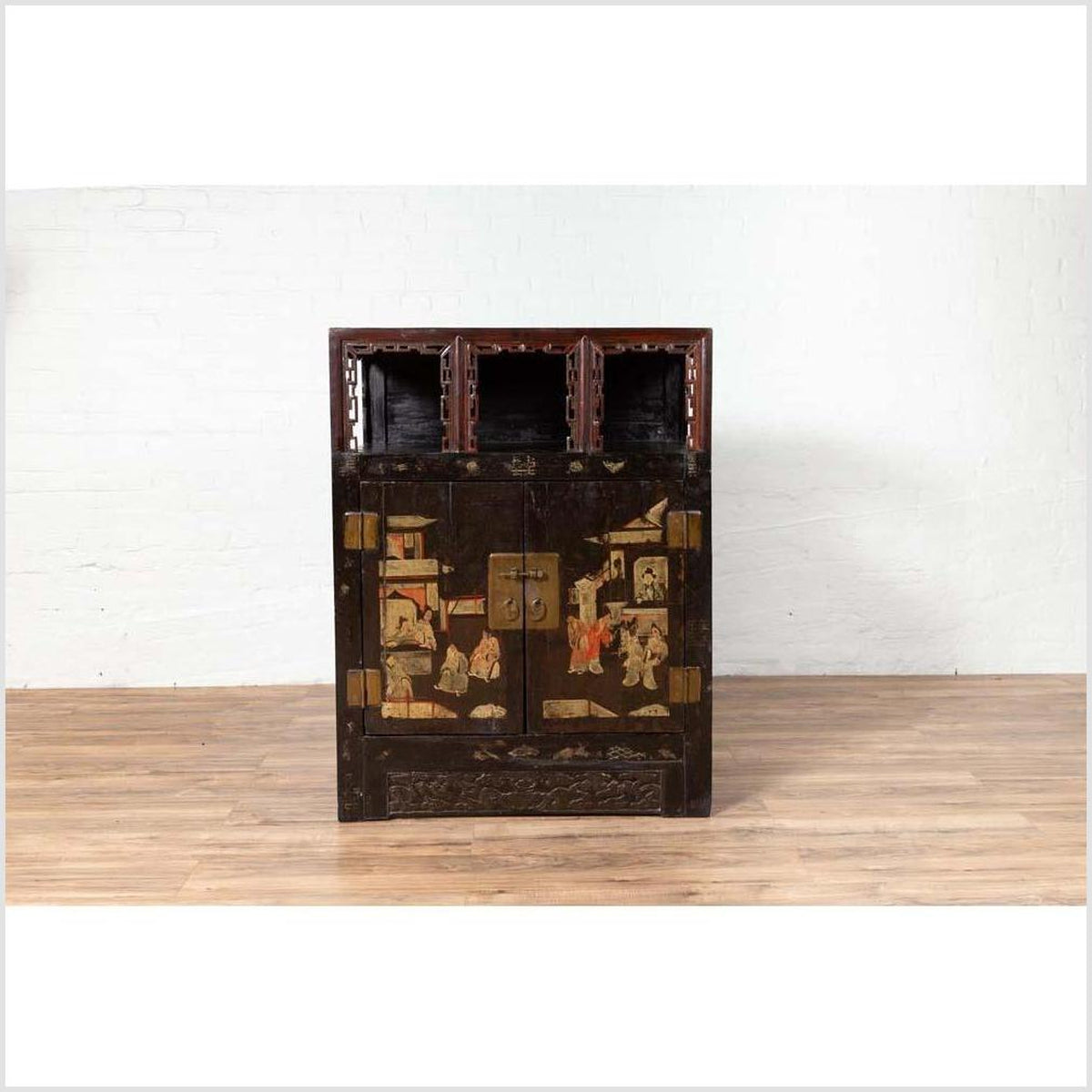 Antique Chinese Display Cabinet with Hand Painted Chinoiserie and Open Shelf-5. Asian & Chinese Furniture, Art, Antiques, Vintage Home Décor for sale at FEA Home