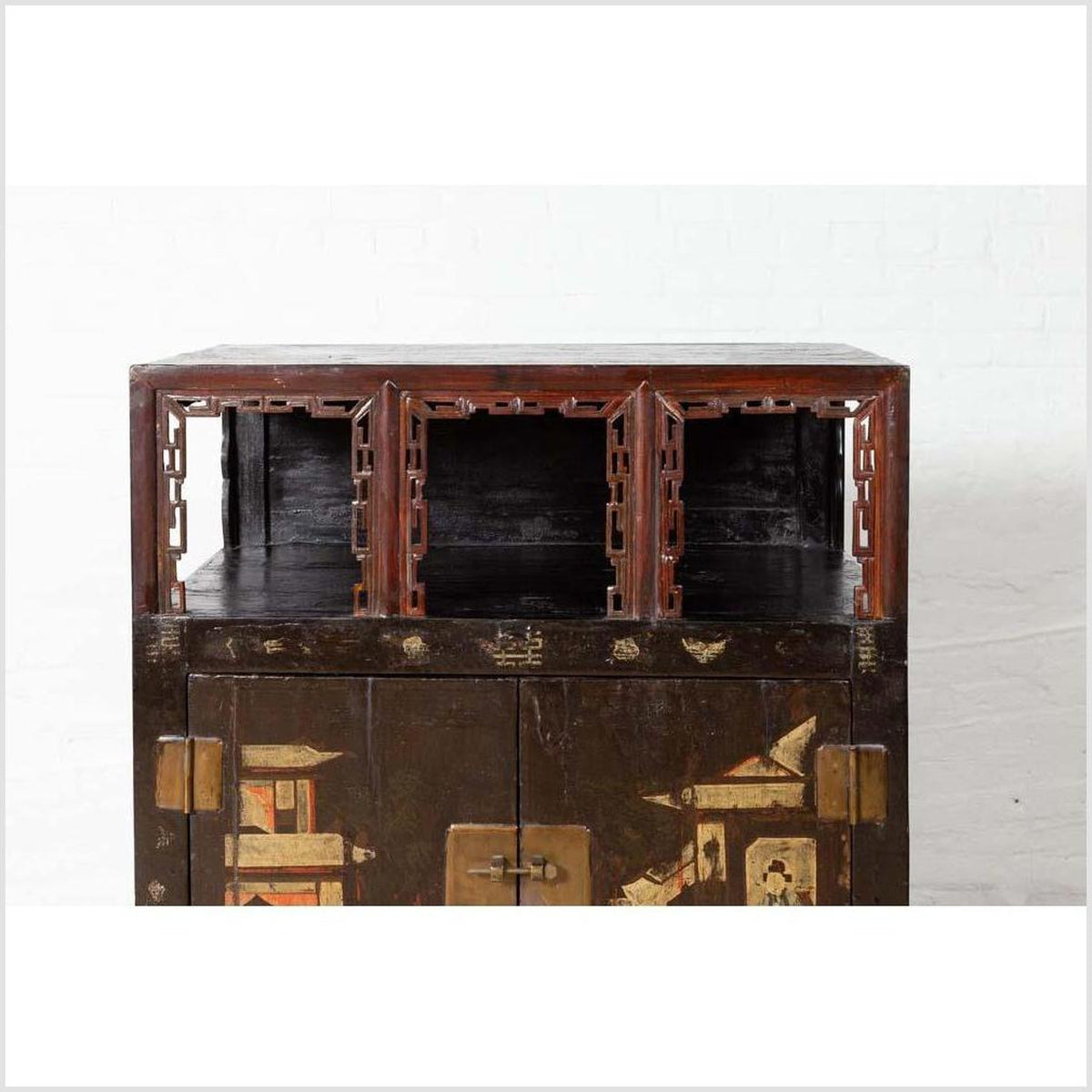 Antique Chinese Display Cabinet with Hand Painted Chinoiserie and Open Shelf-6. Asian & Chinese Furniture, Art, Antiques, Vintage Home Décor for sale at FEA Home