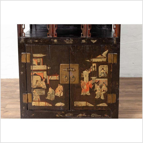 Antique Chinese Display Cabinet with Hand Painted Chinoiserie and Open Shelf-YN6114-7. Asian & Chinese Furniture, Art, Antiques, Vintage Home Décor for sale at FEA Home
