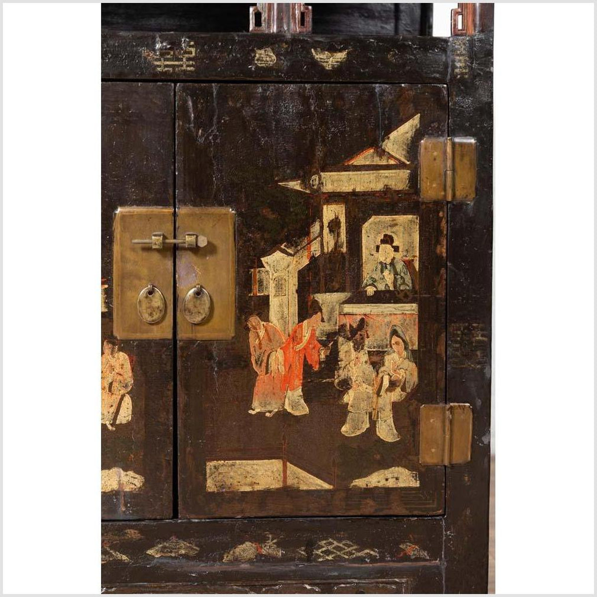 Antique Chinese Display Cabinet with Hand Painted Chinoiserie and Open Shelf-10. Asian & Chinese Furniture, Art, Antiques, Vintage Home Décor for sale at FEA Home