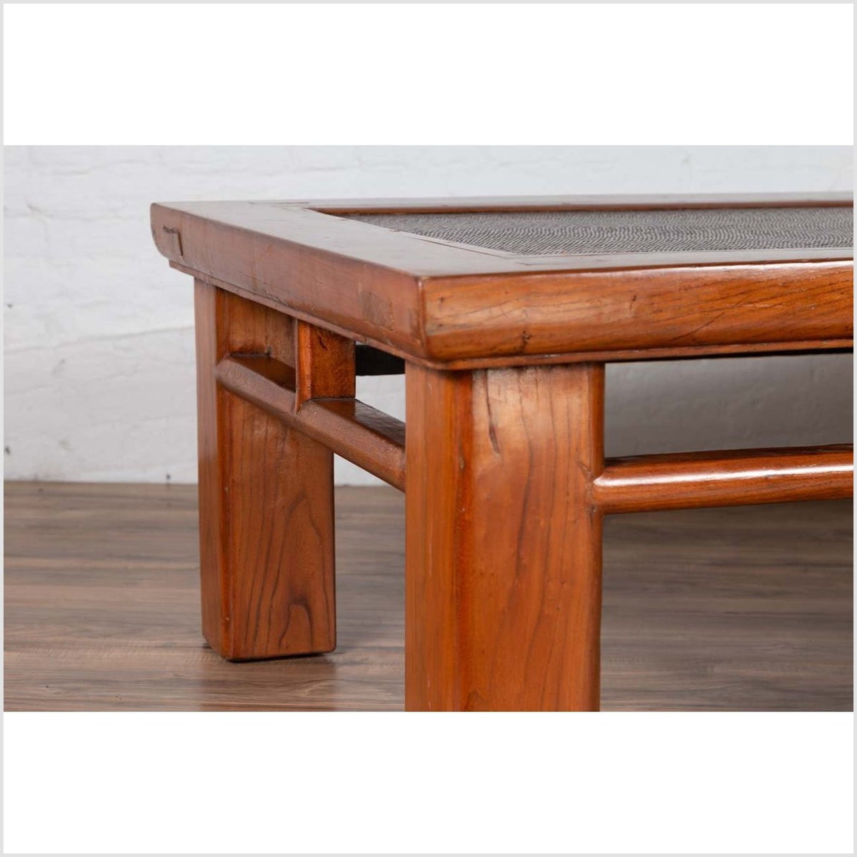 Antique Chinese Elm Coffee Table with Square Legs and Rattan Inset Top-14. Asian & Chinese Furniture, Art, Antiques, Vintage Home Décor for sale at FEA Home