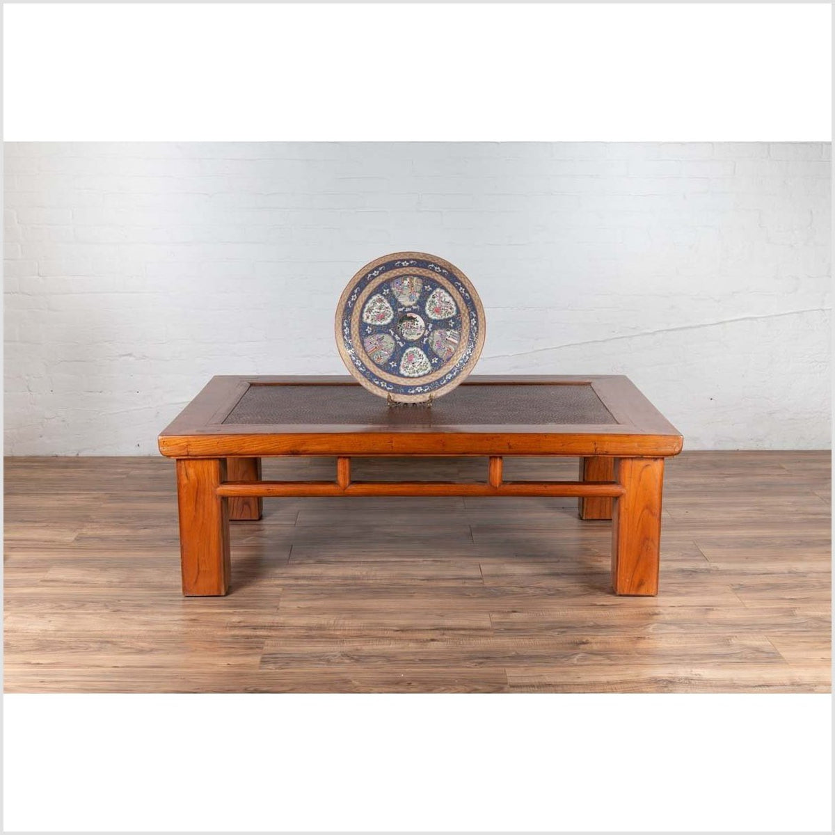 Antique Chinese Elm Coffee Table with Square Legs and Rattan Inset Top-3. Asian & Chinese Furniture, Art, Antiques, Vintage Home Décor for sale at FEA Home