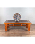 Antique Chinese Elm Coffee Table with Square Legs and Rattan Inset Top-3. Asian & Chinese Furniture, Art, Antiques, Vintage Home Décor for sale at FEA Home