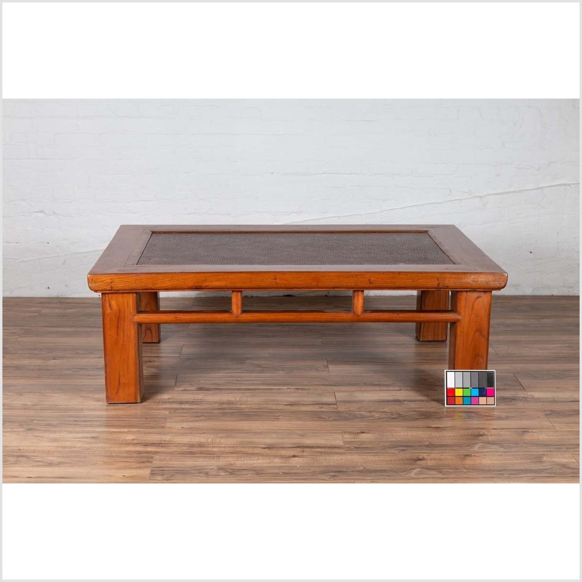 Antique Chinese Elm Coffee Table with Square Legs and Rattan Inset Top-4. Asian & Chinese Furniture, Art, Antiques, Vintage Home Décor for sale at FEA Home