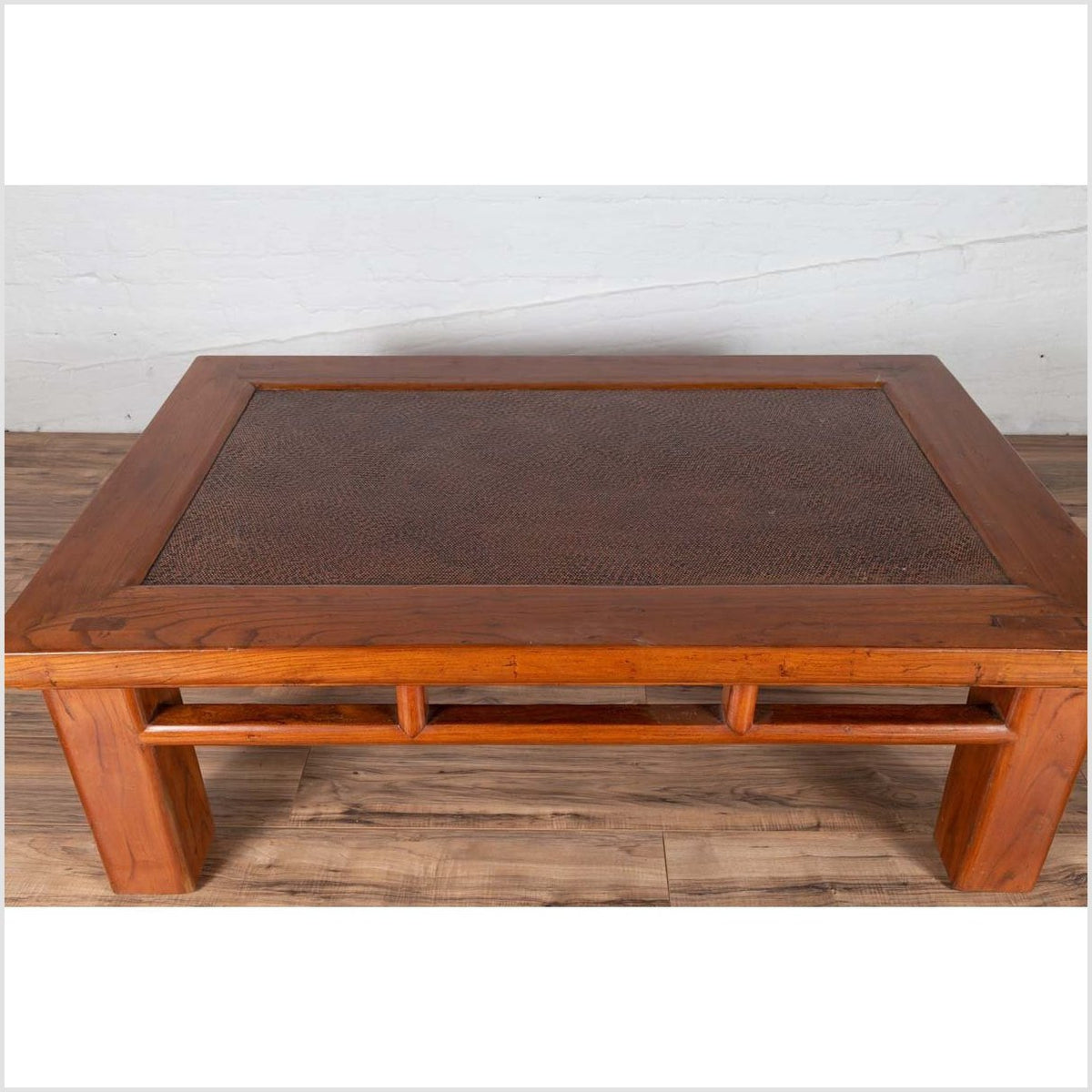 Antique Chinese Elm Coffee Table with Square Legs and Rattan Inset Top-6. Asian & Chinese Furniture, Art, Antiques, Vintage Home Décor for sale at FEA Home