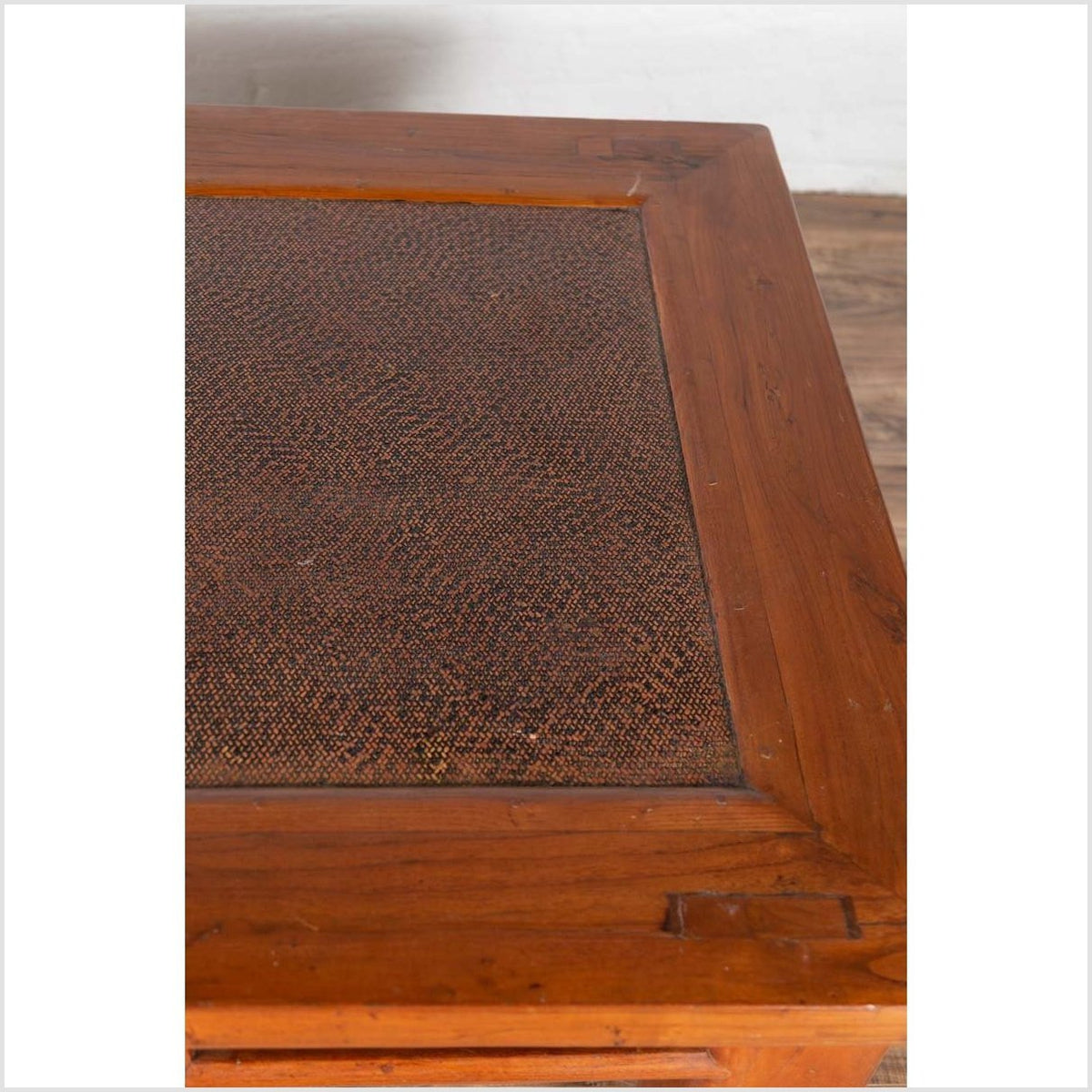Antique Chinese Elm Coffee Table with Square Legs and Rattan Inset Top-9. Asian & Chinese Furniture, Art, Antiques, Vintage Home Décor for sale at FEA Home
