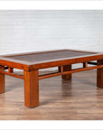 Antique Chinese Elm Coffee Table with Square Legs and Rattan Inset Top-2. Asian & Chinese Furniture, Art, Antiques, Vintage Home Décor for sale at FEA Home