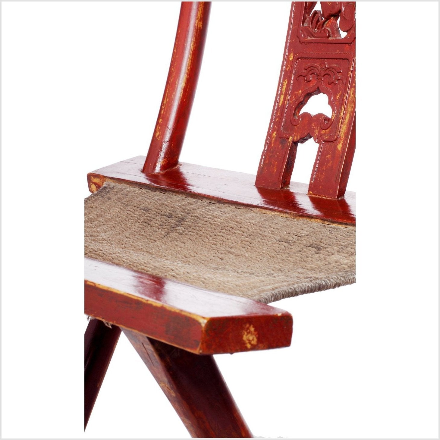 Antique Chinese Folding Chair – Carved Back Panel, Red Lacquer-4. Asian & Chinese Furniture, Art, Antiques, Vintage Home Décor for sale at FEA Home