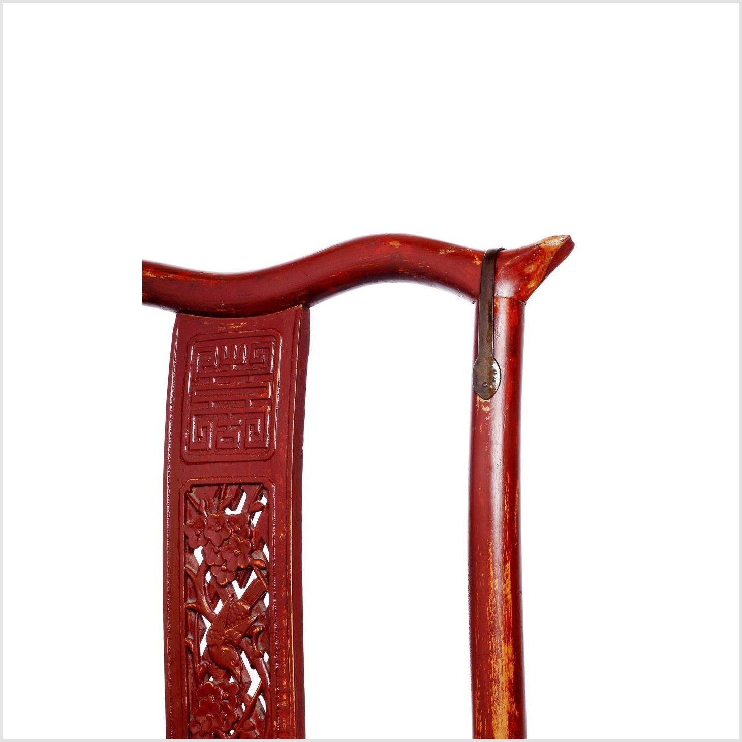 Antique Chinese Folding Chair – Carved Back Panel, Red Lacquer-5. Asian & Chinese Furniture, Art, Antiques, Vintage Home Décor for sale at FEA Home