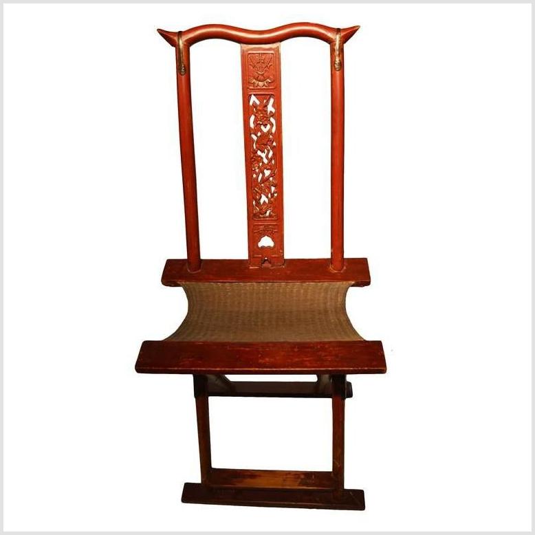 Antique Chinese Folding Chair – Rattan Seat, Openwork Splats-3. Asian & Chinese Furniture, Art, Antiques, Vintage Home Décor for sale at FEA Home