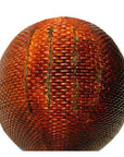 Close-up of a brown antique Chinese grain basket with textured surface and classic design on a white background.