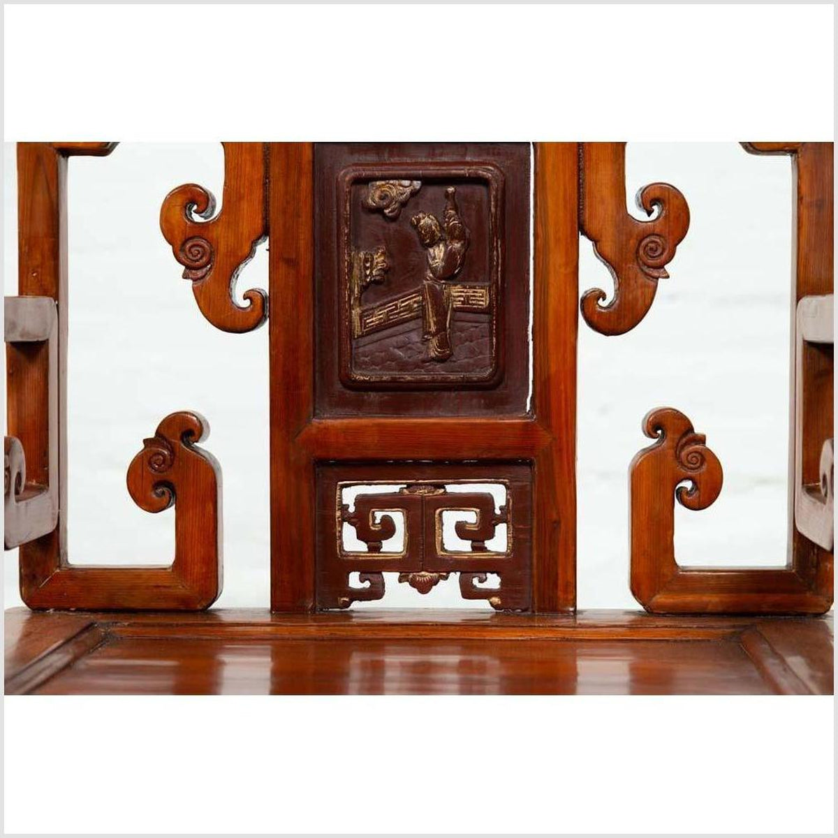 Antique Chinese Hand Carved Chair with Natural Wood Patina, Red and Gold Accents-11. Asian & Chinese Furniture, Art, Antiques, Vintage Home Décor for sale at FEA Home