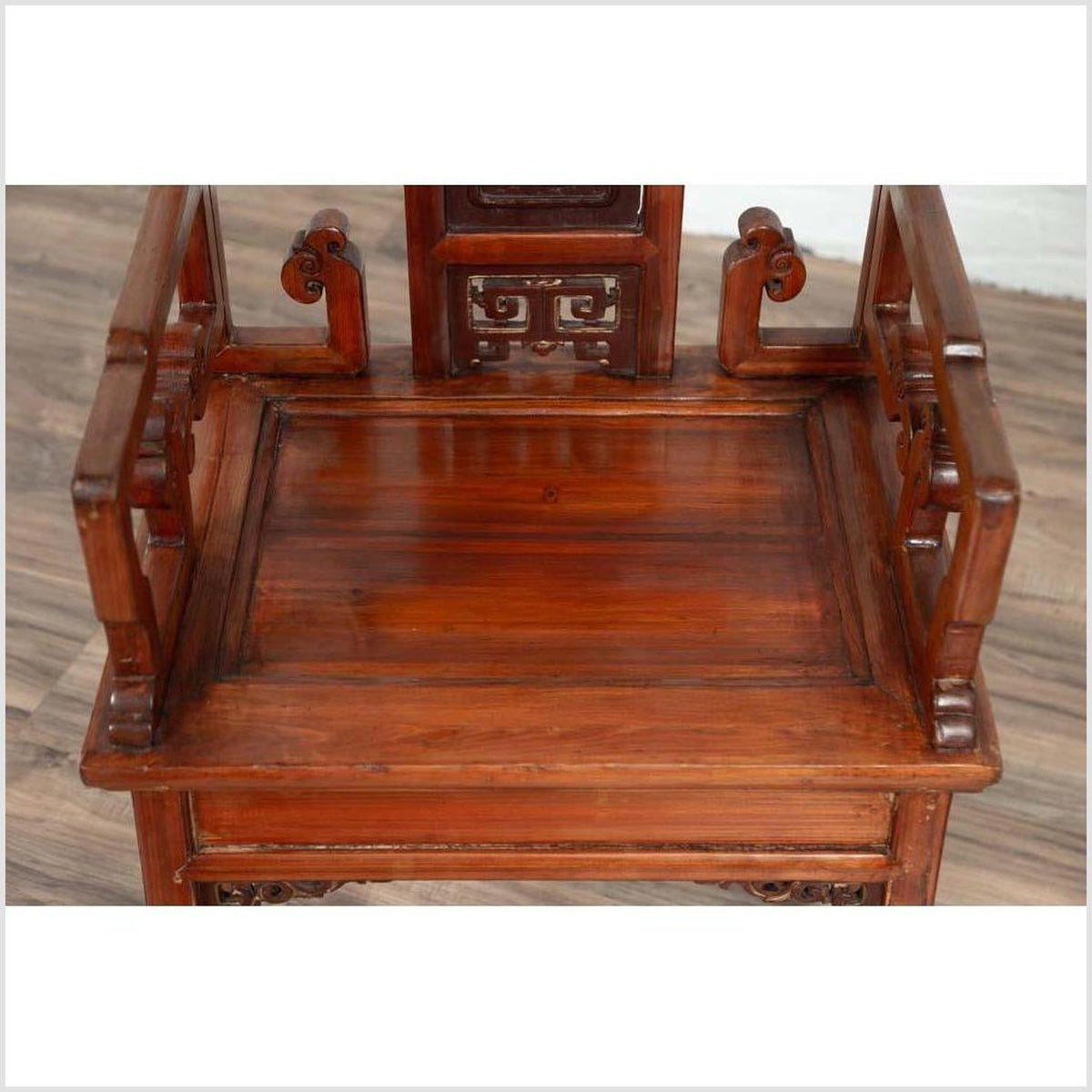 Antique Chinese Hand Carved Chair with Natural Wood Patina, Red and Gold Accents-14. Asian & Chinese Furniture, Art, Antiques, Vintage Home Décor for sale at FEA Home