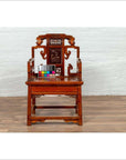 Antique Chinese Hand Carved Chair with Natural Wood Patina, Red and Gold Accents-4. Asian & Chinese Furniture, Art, Antiques, Vintage Home Décor for sale at FEA Home