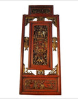 Antique Chinese Carved Panel – Courtyard Scene, Red-Gilt Relief-2. Asian & Chinese Furniture, Art, Antiques, Vintage Home Décor for sale at FEA Home