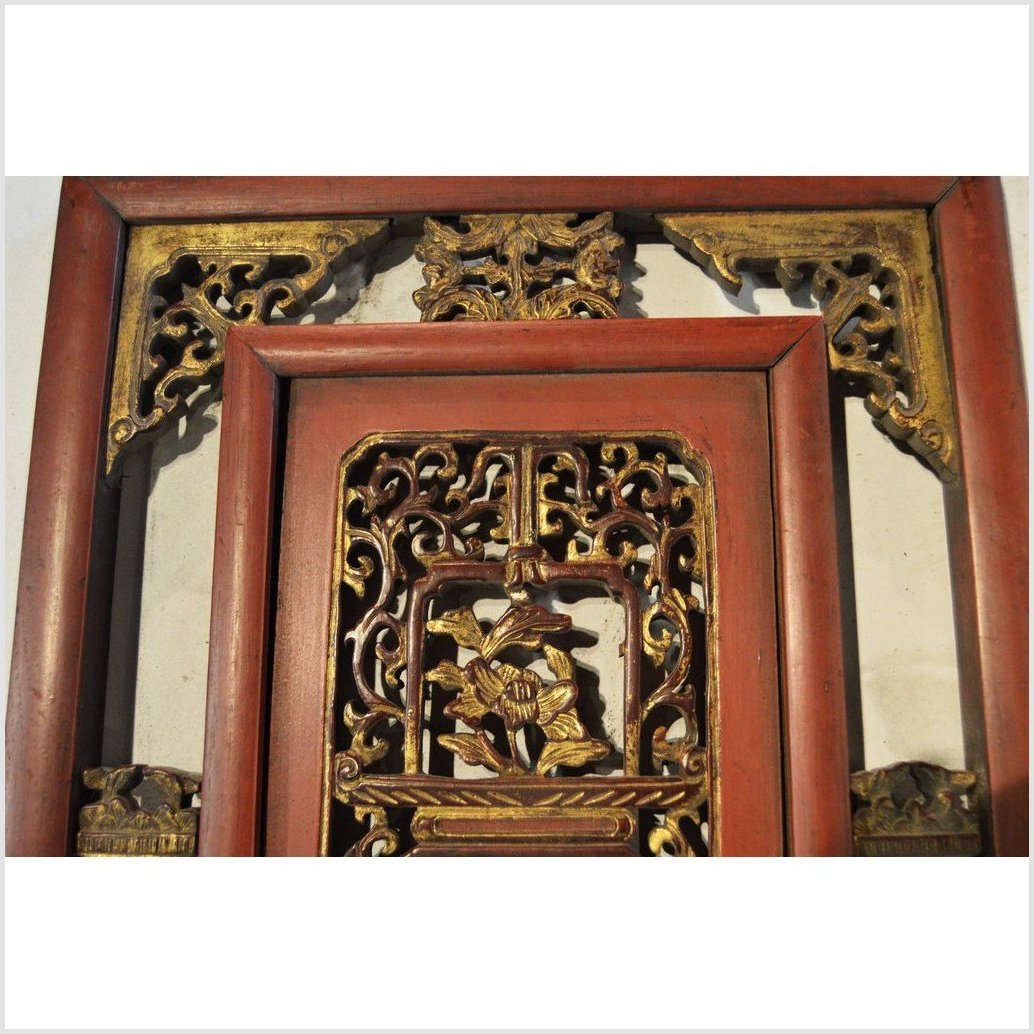 Antique Chinese Carved Panel – Courtyard Scene, Red-Gilt Relief-4. Asian & Chinese Furniture, Art, Antiques, Vintage Home Décor for sale at FEA Home