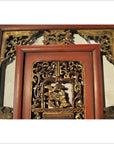 Antique Chinese Carved Panel – Courtyard Scene, Red-Gilt Relief-4. Asian & Chinese Furniture, Art, Antiques, Vintage Home Décor for sale at FEA Home