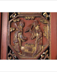 Antique Chinese Carved Panel – Courtyard Scene, Red-Gilt Relief-1. Asian & Chinese Furniture, Art, Antiques, Vintage Home Décor for sale at FEA Home