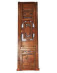 Dark wood hand-carved wall decor with intricate 19th-century floral carvings and central openwork panel.