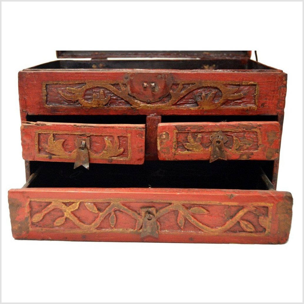 Antique Chinese Hand Carved Wooden Treasure Box-4. Asian & Chinese Furniture, Art, Antiques, Vintage Home Décor for sale at FEA Home