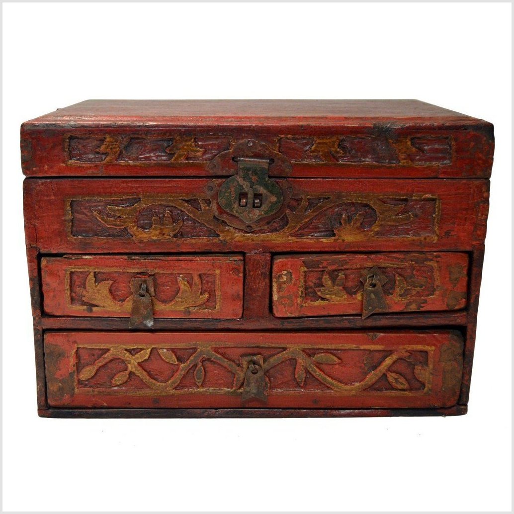 Antique Chinese Hand Carved Wooden Treasure Box-3. Asian & Chinese Furniture, Art, Antiques, Vintage Home Décor for sale at FEA Home