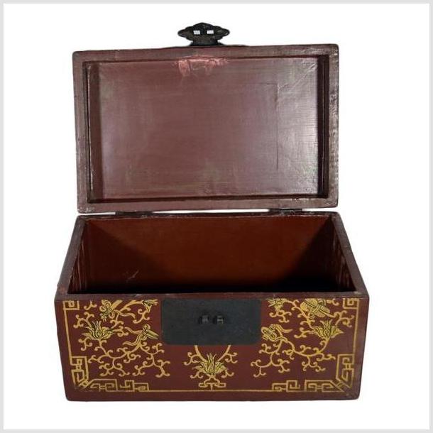 Antique Chinese Lacquer Box – Central Latch, Stylized Birdwork-9. Asian & Chinese Furniture, Art, Antiques, Vintage Home Décor for sale at FEA Home