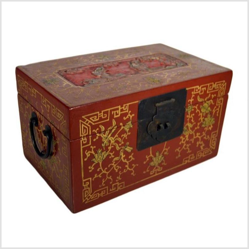 Antique Chinese Lacquer Box – Red Ground, Gold Floral Inlay-3. Asian & Chinese Furniture, Art, Antiques, Vintage Home Décor for sale at FEA Home