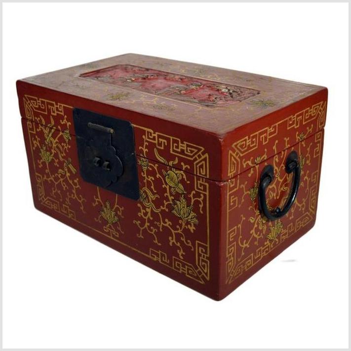 Antique Chinese Lacquer Box – Red Ground, Gold Floral Inlay-4. Asian & Chinese Furniture, Art, Antiques, Vintage Home Décor for sale at FEA Home
