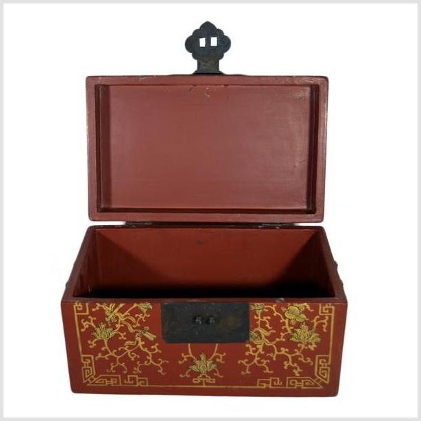 Antique Chinese Lacquer Box – Red Ground, Gold Floral Inlay-9. Asian & Chinese Furniture, Art, Antiques, Vintage Home Décor for sale at FEA Home