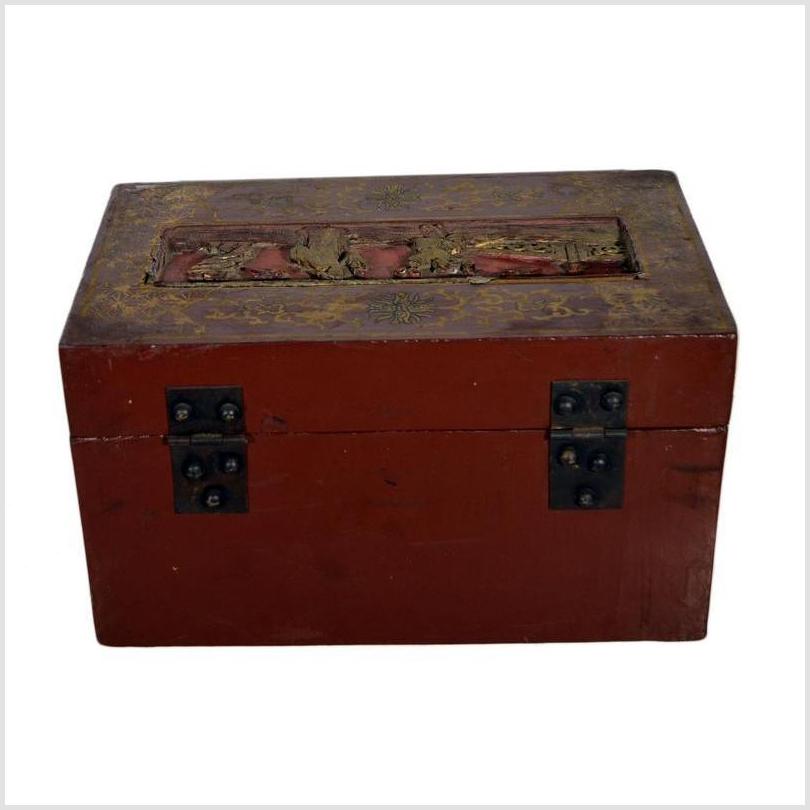 Antique Chinese Lacquer Box – Raised Top Scene, Red & Gold Finish-9. Asian & Chinese Furniture, Art, Antiques, Vintage Home Décor for sale at FEA Home