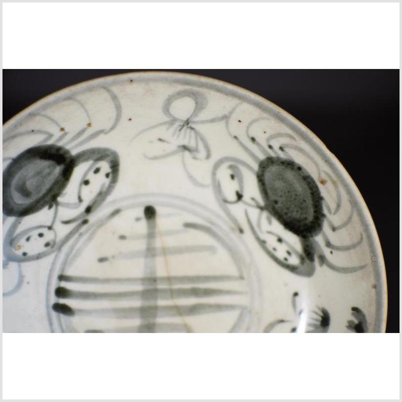 Antique Painted Porcelain Plate – Abstract Radial Lines, Floral Ring-3. Asian & Chinese Furniture, Art, Antiques, Vintage Home Décor for sale at FEA Home
