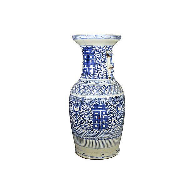 Antique Chinese Hand-Painted Vase – Double Happiness Symbol, Chi Dragon Handles-4. Asian & Chinese Furniture, Art, Antiques, Vintage Home Décor for sale at FEA Home