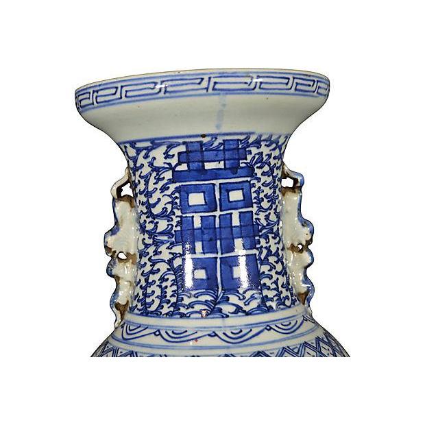 Antique Chinese Hand-Painted Vase – Double Happiness Symbol, Chi Dragon Handles-8. Asian & Chinese Furniture, Art, Antiques, Vintage Home Décor for sale at FEA Home