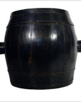 Brown varnished wood grain Chinese barrel with two side handles, antique 19th-century style, on white background.