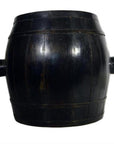 Brown varnished wood grain Chinese barrel with two side handles, antique 19th-century style, on white background.
