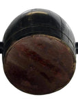 Brown varnished wood Chinese barrel with side handles, 19th century, round base shown in close-up from below.